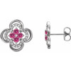 Sterling Silver Pink Tourmaline and 0.20 Carat Diamond Clover Earrings