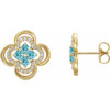 14 Karat Yellow Gold Genuine Blue Zircon and 0.20 Carat Diamond Clover Earrings