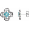 Sterling Silver Genuine Blue Zircon and 0.20 Carat Diamond Clover Earrings