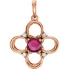 14 Karat Rose Gold Pink Tourmaline and .06Carat Diamond Clover Pendant