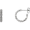 14 Karat White Gold 0.17 Carat Diamond Granulated J Hoop Earrings