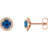 14 Karat Rose Gold 5mm Round Lab Created Blue Sapphire and 0.17 Carat Diamond Earrings