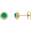 Genuine 14 Karat Yellow Gold 5mm Round Emerald and 0.17 Carat Diamond Earrings