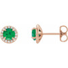 14 Karat Rose Gold 5 mm Round Lab Created Emerald and 0.13 Carat Diamond Earrings