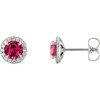 Genuine 14 Karat White Gold 3.5mm Round Lab Created Ruby and 0.12 Carat Diamond Earrings