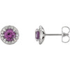 Genuine 14 Karat White Gold 3.5mm Round Amethyst and 0.12 Carat Diamond Earrings