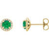 14 Karat Yellow Gold 3.5mm Round Lab Created Emerald and 0.17 Carat Diamond Earrings