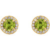 14 Karat Yellow Gold Round Peridot and 0.12 Carat Diamond Earrings