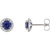 Sterling Silver 3.5mm Round Lab Created Blue Sapphire and 0.17 Carat Diamond Earrings