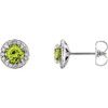 14 Karat White Gold Round Peridot and 0.12 Carat Diamond Earrings