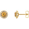 14 Karat Yellow Gold 4mm Round Citrine and 0.12 Carat Diamond Earrings