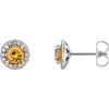 14 Karat White Gold 4.5mm Round Genuine Citrine and 0.17 Carat Diamond Earrings
