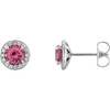 14 Karat White Gold 4.5mm Round Tourmaline and 0.17 Carat Diamond Earrings