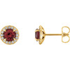 14 Karat Yellow Gold Round Garnet and 0.17 Carat Diamond Earrings