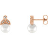 Genuine 14 Karat Rose Gold Freshwater Pearl and .07 Carat Diamond Earrings