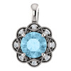 14 Karat White Gold 6mm Round Aquamarine Gem and .04 Carat Diamond Pendant