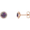 14 Karat Rose Gold Lab Created Alexandrite and 0.16 Carat Diamond Earrings