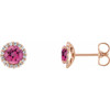 14 Karat Rose Gold Pink Tourmaline and 0.16 Carat Diamond Earrings