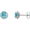 14 Karat White Gold Genuine Blue Zircon and 0.16 Carat Diamond Earrings