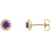 14 Karat Yellow Gold Amethyst and 0.13 Carat Diamond Earrings