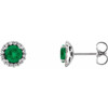 Platinum Emerald and 0.13 Carat Diamond Earrings