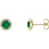14 Karat Yellow Gold Lab Created Emerald and 0.13 Carat Diamond Earrings