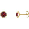 14 Karat Yellow Gold Lab Created Ruby and 0.13 Carat Diamond Earrings