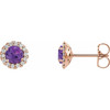 Genuine Amethyst Earrings in 14 Karat Rose Gold Amethyst & 1/6 Carat Diamond Earrings                   
