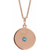 14 Karat Rose Gold Aquamarine Gem Disc 16 to 18 inch Necklace