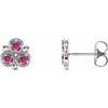 14 Karat White Gold Pink Tourmaline Three Stone Earrings