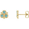 14 Karat Yellow Gold Genuine Blue Zircon Three Stone Earrings