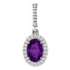 14 Karat White Gold 7x5mm Oval Amethyst and .08 Carat Diamond Pendant