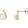 Alluring 14 Karat Yellow Gold Freshwater and 0.10 Carat Diamond Earrings
