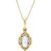 Moonstone Necklace in 14 Karat Yellow Gold Rainbow Moonstone and .03 Carat Diamond Clover 16 inch Necklace