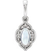 Moonstone Pendant in 14 Karat White Gold Oval Rainbow Moonstone and .03 Carat Diamond Clover Pendant