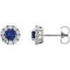 14 Karat White Gold Lab Created Blue Sapphire and 0.40 Carat Diamond Halo Style Earrings