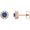 Buy 14 Karat Rose Gold Lab Created Blue Sapphire and 0.40 Carat Diamond Halo Style Earrings