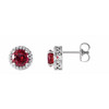 Created Ruby Earrings in 14 Karat White Gold Lab Created Ruby and 0.10 Carat Diamond Earrings