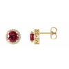 Created Ruby Earrings in 14 Karat Yellow Gold Lab Created Ruby and 0.10 Carat Diamond Earrings