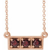 Red Garnet Necklace in 14 Karat Rose Gold Mozambique Garnet 3 Stone Granulated Bar 16 inch Necklace