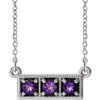 Amethyst Necklace in 14 Karat White Gold Amethyst 3 Stone Granulated Bar 16 inch Necklace