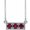 Ruby Gem in Sterling Silver Ruby Three Stone Granulated Bar 16 inch Necklace