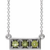 Genuine Peridot Necklace in 14 Karat White Gold Peridot 3 Stone Granulated Bar 16 inch Necklace