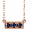 Sapphire Gem in 14 Karat Rose Gold Sapphire Three Stone Granulated Bar 16 inch Necklace