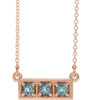 14 Karat Rose Gold Aquamarine Gem 3 Stone Granulated Bar 16 to 18 inch Necklace