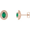 14 Karat Rose Gold Lab Created Emerald and 0.20 Carat Diamond Halo Style Earrings