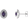 Sterling Silver Lab Created  Alexandrite and 0.20 Carat Diamond Halo Style Earrings
