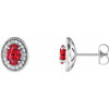 14 Karat White Gold Lab Created Ruby and 0.20 Carat Diamond Halo Style Earrings