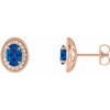 14 Karat Rose Gold Genuine Blue Sapphire and 0.20 Carat Diamond Halo Style Earrings