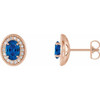 14 Karat Rose Gold Lab Created Blue Sapphire and 0.20 Carat Diamond Halo Style Earrings